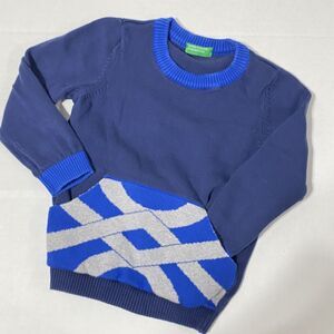 Benetton Boys XX xxs Cotton Pullover CENTER POCKET Sweater Blue